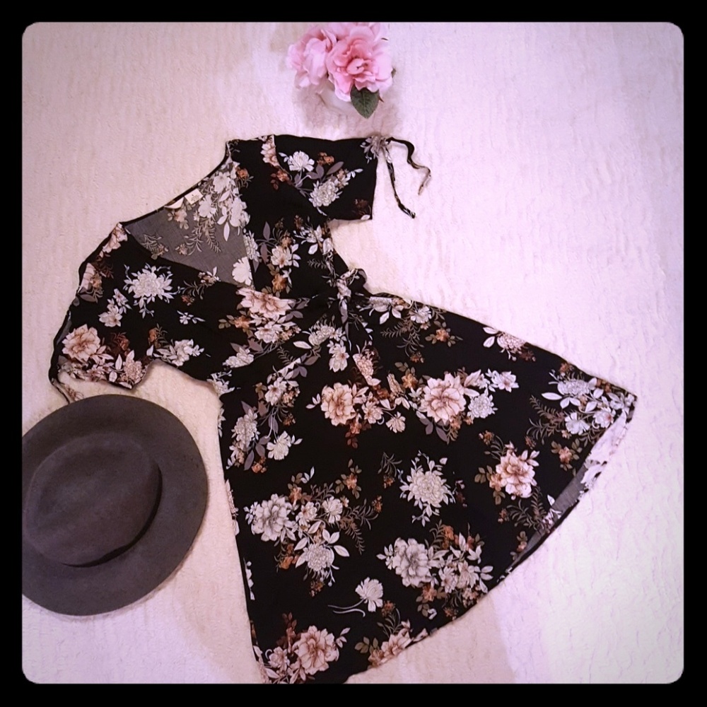 Floral Black wrap dress